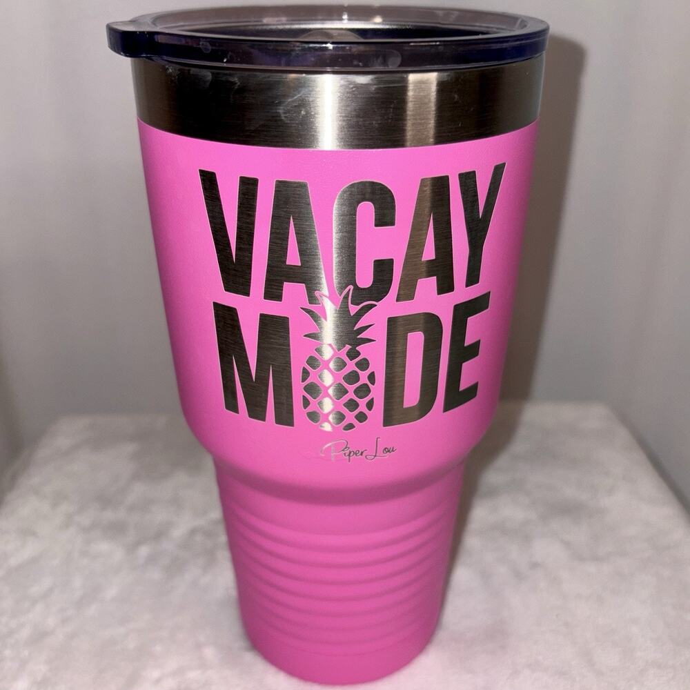 Piper Lou Tumbler “VACAY MODE” 30 Oz Stainless Steel Pink Cup W/ Pineapple.